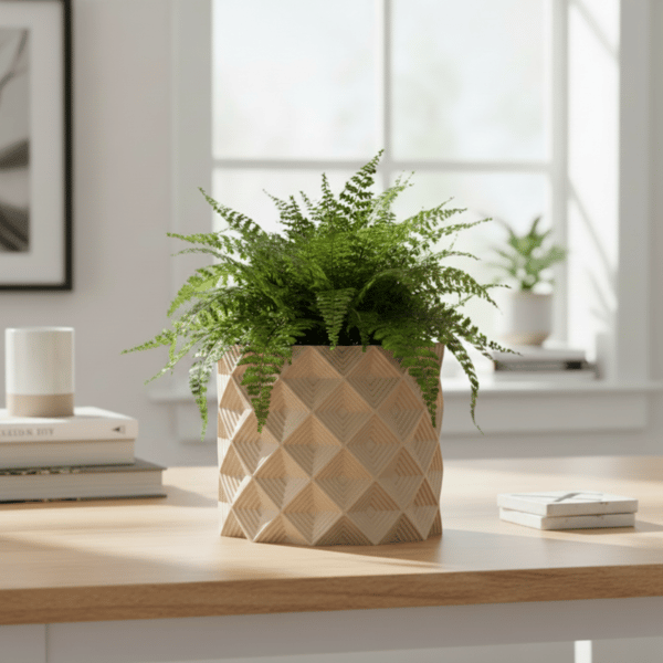 Beige geometrisk 3D-urtepotte, moderne plantedække
