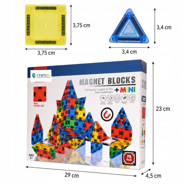 76-delte miniature magnetiske byggeklodser - magnetklodser