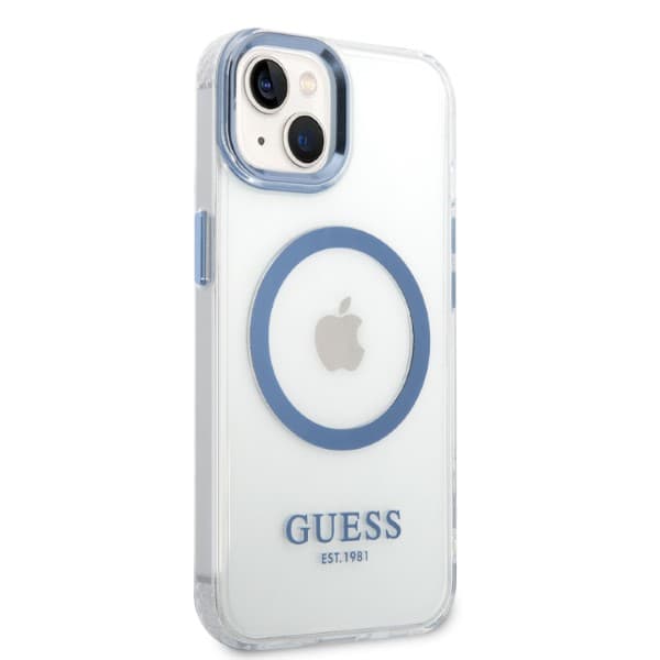 Guess Metal Outline Magsafe-etui til iPhone 14 Plus, blå
