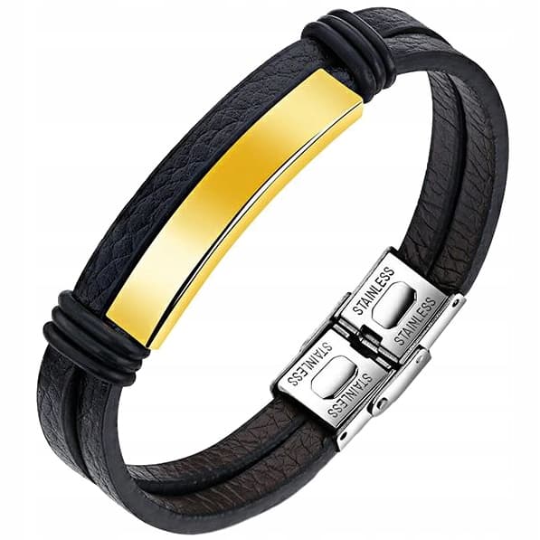 Herre læderarmbånd, stål, læder, TIL GAVE