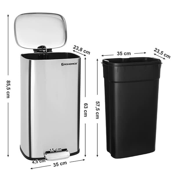 Sølv metal affaldsspand 30 L