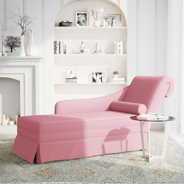 vidaXL Schäslong med kudde, rosa, sammet