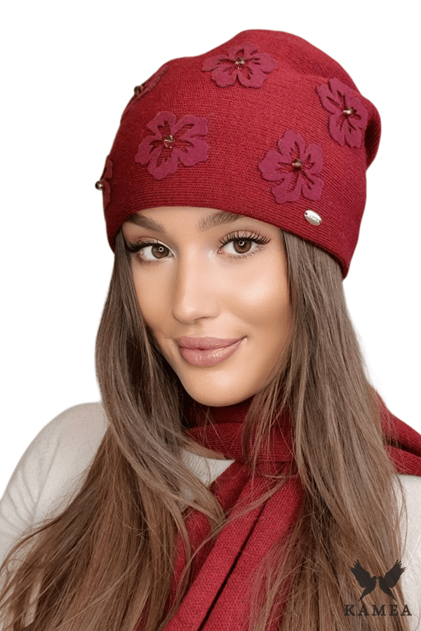 NAILA damehat med blomster, bordeauxrød