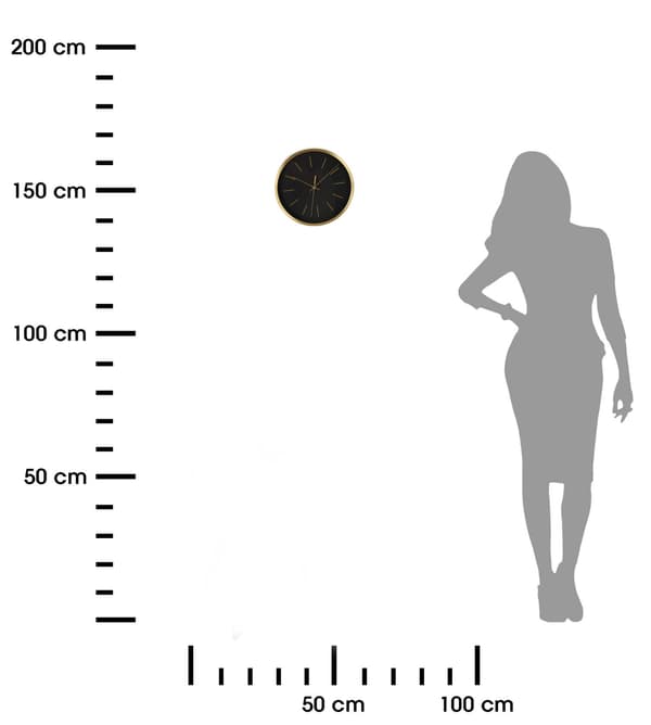 Rund svart och guld väggklocka 25 cm