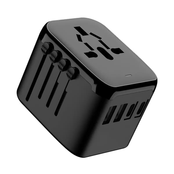 Universal rejseadapter USB-A x2/USB-C x2 til opladning, sort