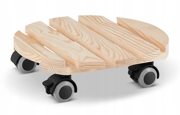 Rund træstander til blomsterpotter, blomsterpottemøbler, platform, hjul