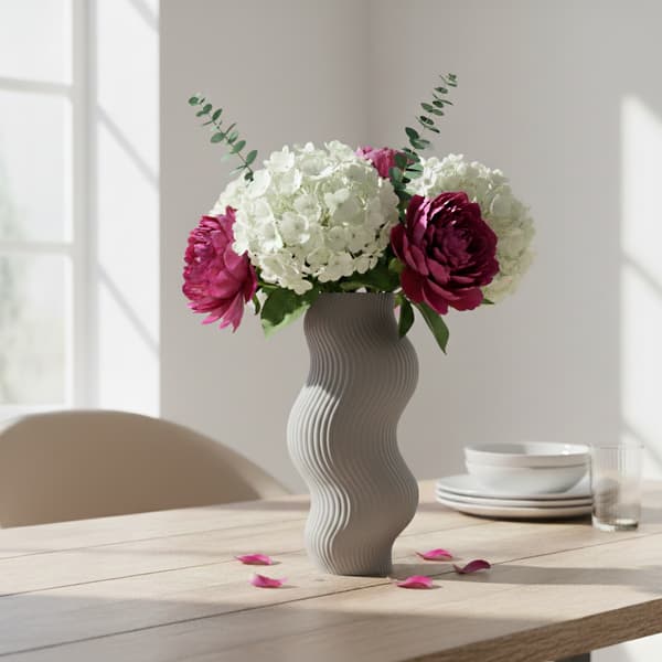 Vågformad dekorativ vas, grå, minimalistisk design