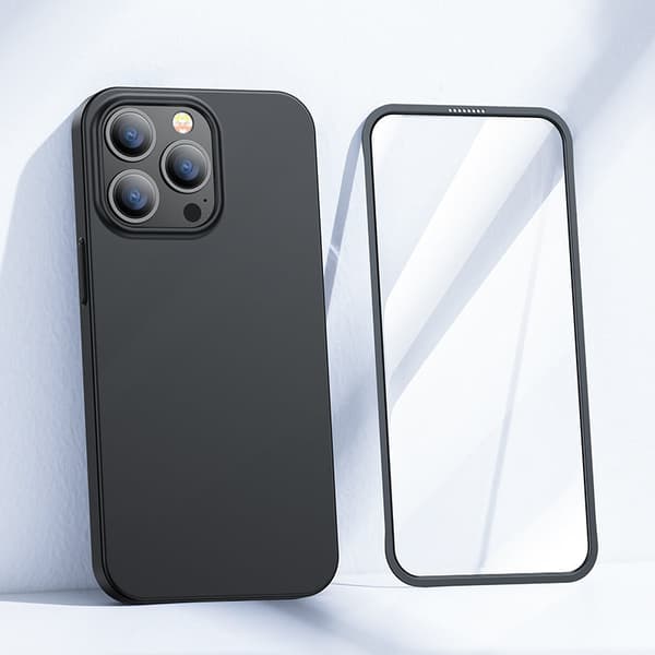Cover til iPhone 13 Pro Max, bag- og frontcover + hærdet glas, sort