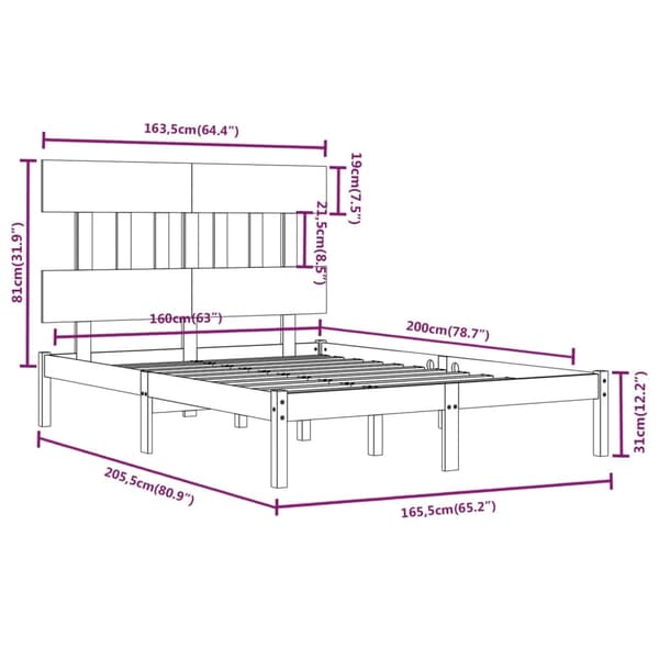 vidaXL Sängram vit massivt trä 160 x 200 cm
