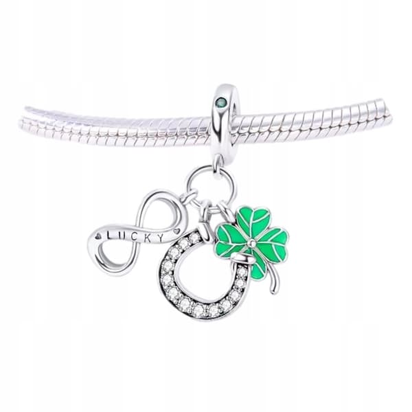 Modulär pärla S925 Silver Lucky Infinity 4-Leaf Clover Hästsko