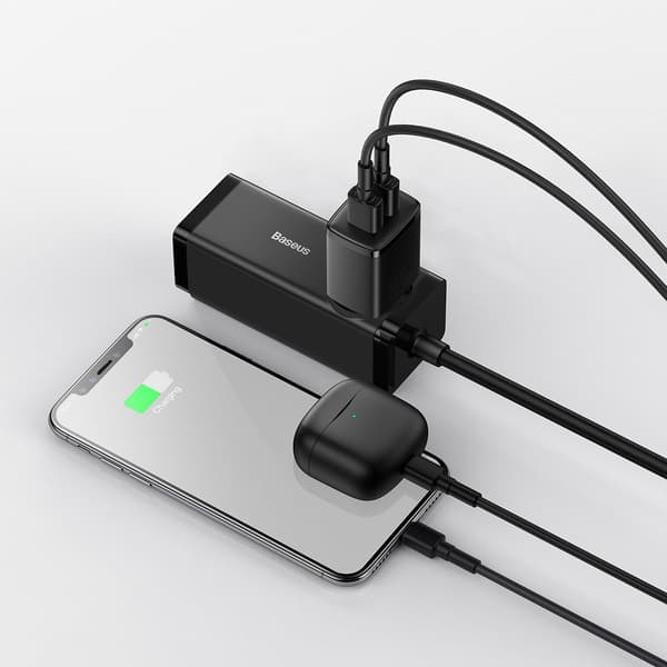 Kompakt 2x USB 10,5W sort vægoplader