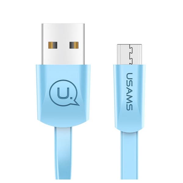 USAMS Flat U2 USB-A - MicroUSB -kaapeli 1,2 m Sininen