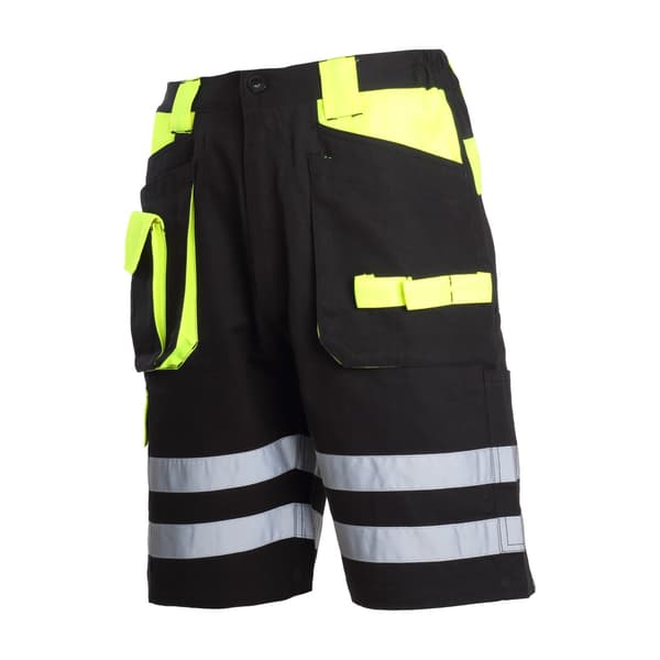 SORTE-GULE KORTE BUKSER 100% BOMULD MED REFLEKS, "XL",CE,LAHTI
