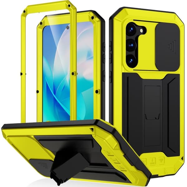 Pansret cover til Samsung Galaxy S23, R-JUST CamShield Slide, gul/sort
