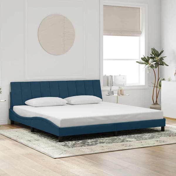 vidaXL Sängram med LED blå 200x200 cm sammet