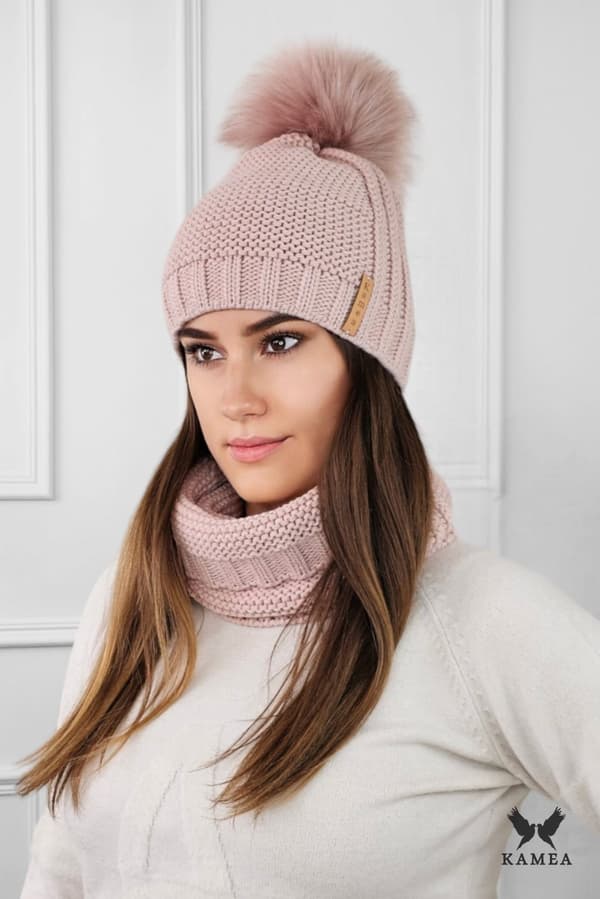 FIONA vinterset mössa med halsduk, rosa