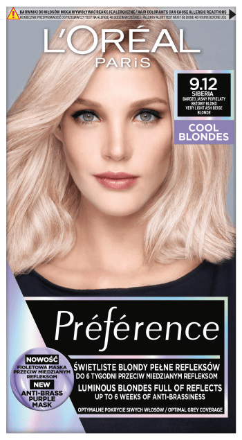 Loreal Preference Cool Blondes hårfarve - 9.12 Siberia (2x60ml, 54ml)
