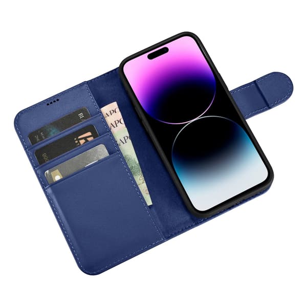 2-i-1 Läderfodral iPhone 14 Pro Max Anti-RFID Plånboksfodral Blå