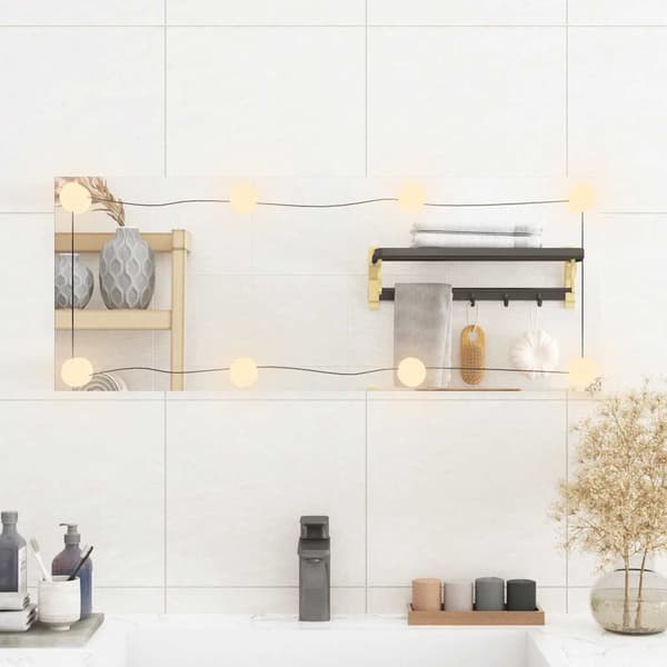 vidaXL Väggspegel med LED, 30x80 cm, Glas, Rektangulär