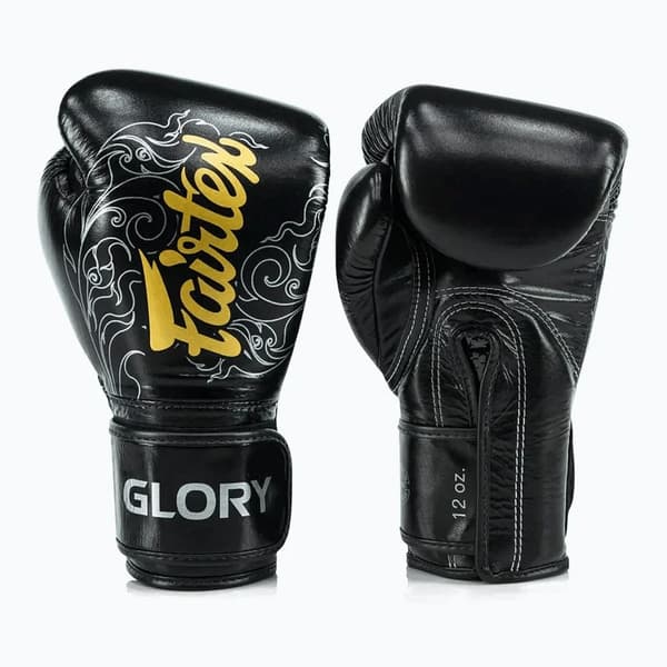 Fairtex Glory Kickboxing Konkurrence Træningsboksehandsker Sort/Sølv 14OZ