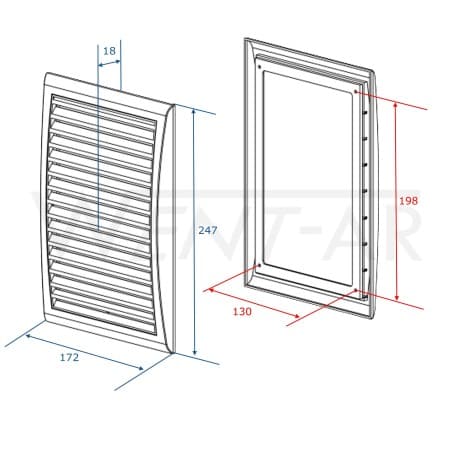 Ventilationsgitter 172x247 mm med net, sort