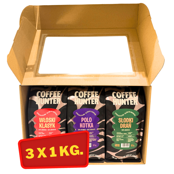 Kaffegavesæt til kaffemaskiner 3 x 1 kg KAFFEBØNNER