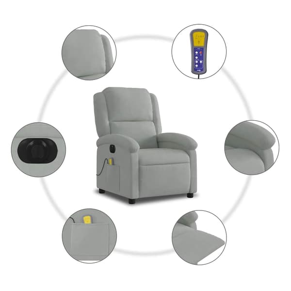 vidaXL Elektrisk massagefåtölj ljusgrå sammet