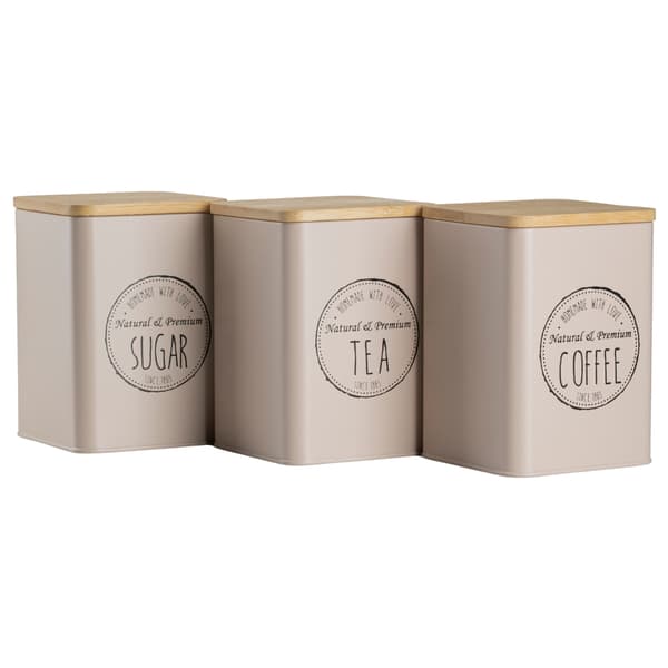 Beige sukkerbeholder med bambuslåg