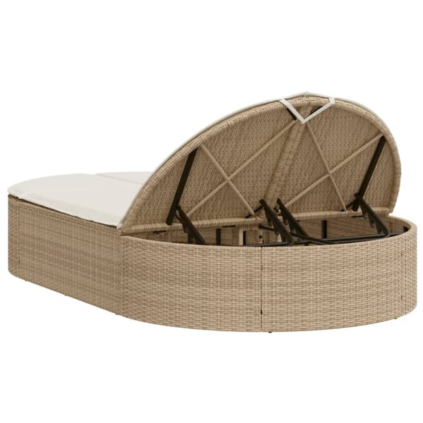 vidaXL Dubbel dagbädd med kuddar, beige, polyrotting