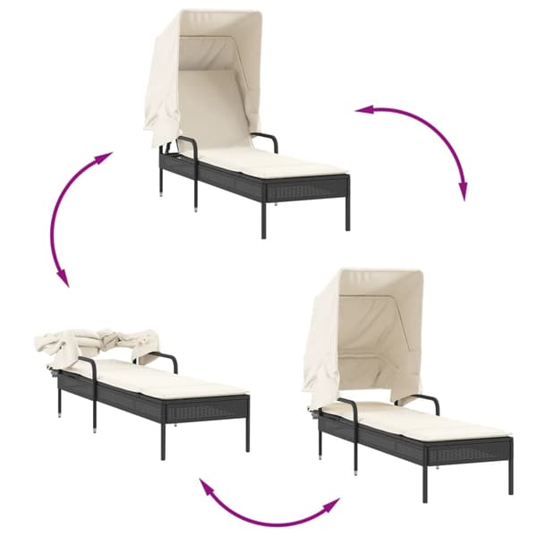 vidaXL solseng med baldakin, sort, polyrattan