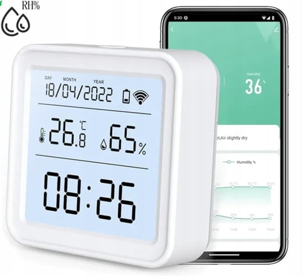 Zigbee TEMPERATUR- OCH FUKTIGHETSSENSOR 24-timmarsklocka ZIGBEE LCD-display