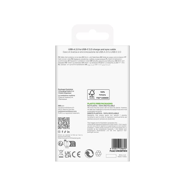 USB-A - USB-C 10W TPE 2m kabel - Vit