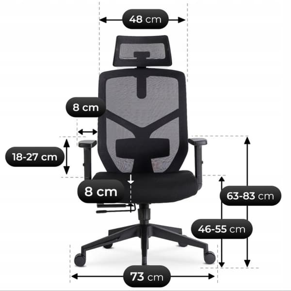 BENTO Sort Moderne Ergonomisk Drejelig Kontorstol