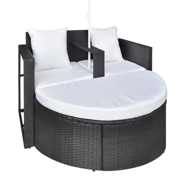 vidaXL havebed i polyrattan med parasol, sort