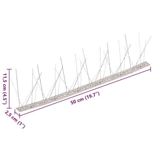 vidaXL fuglespidser, 5 rækker, rustfrit stål, 40 stk., 20 m