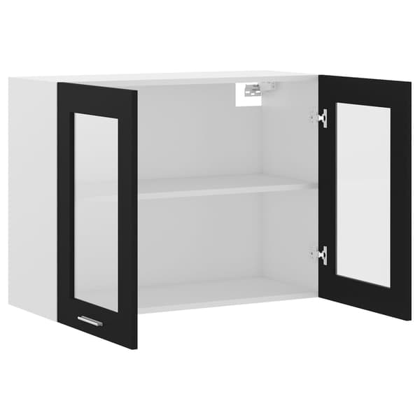 vidaXL vægskab med glas, sort, 80x31x60 cm, spånplade