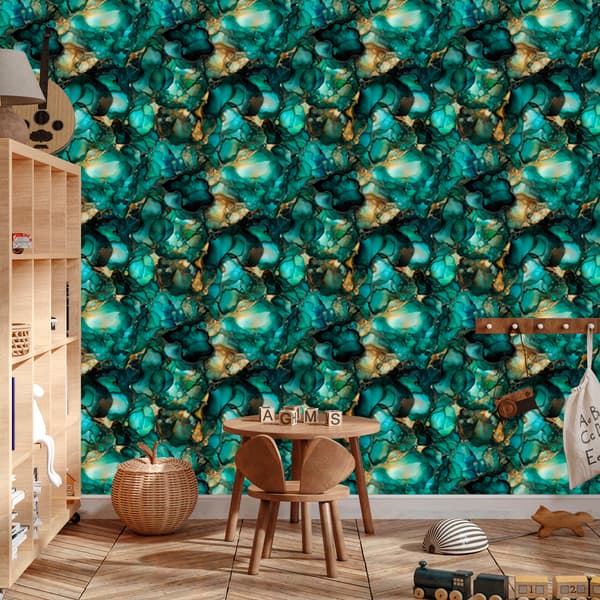 Tapetti Merimuste, Turkoosi, Pullonvihreä ja Vihreä 50x1000 cm