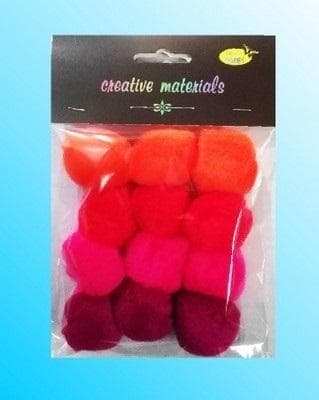 Akrylpompoms röda och rosa 40mm 12st