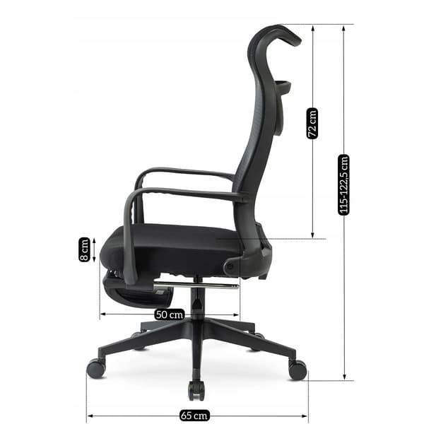 ACTON Ergonomisk Drejelig Kontorstol med Fodstøtte, Sort