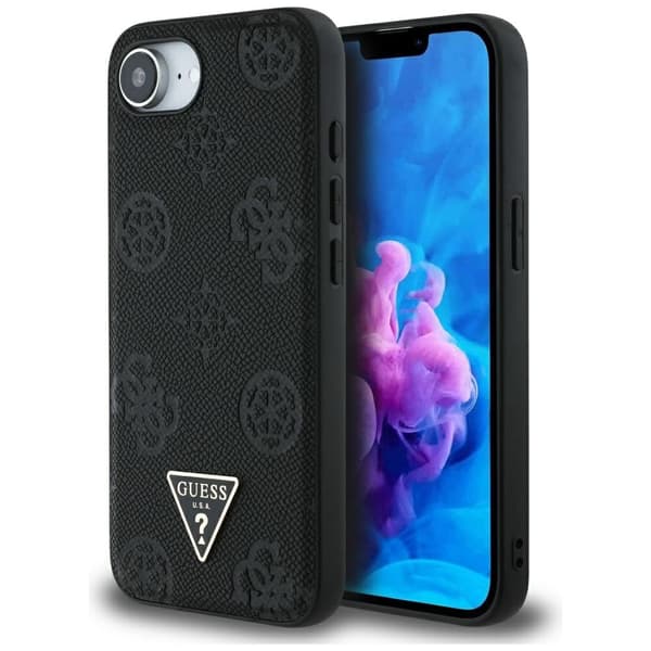 Guess Grained Hot Stamp Peony Triangle Logo MagSafe-cover til iPhone 16e / 17e, sort