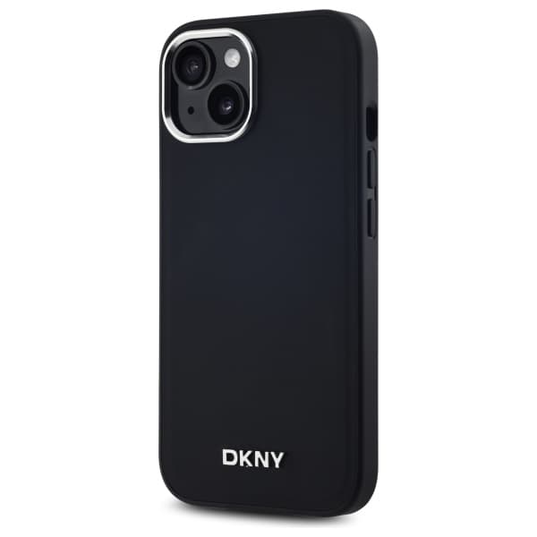 DKNY Plain Logo MagSafe -kotelo iPhone 15:lle, musta