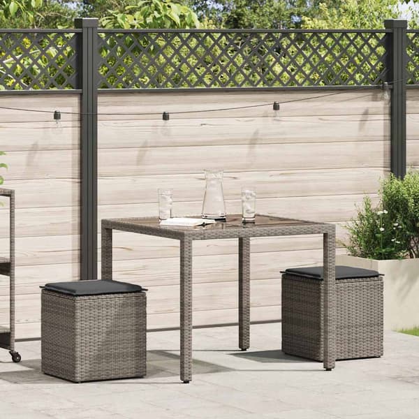 vidaXL Trädgårdspallar med kuddar 2 st grå polyrattan
