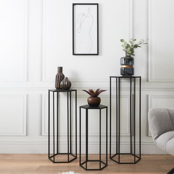Sæt med 3 sorte metalblomsterstandere