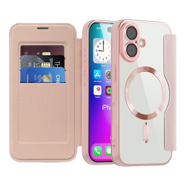 iPhone 17 Flip-cover, RFID-pung MagSafe med kamerabeskyttelse, lyserød