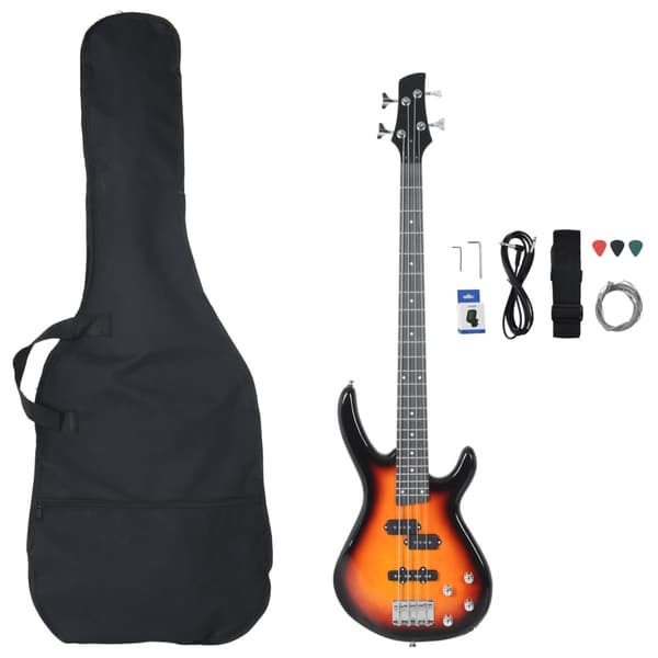 vidaXL Nybörjarbasgitarr med väska, brun, 4/4, 46"