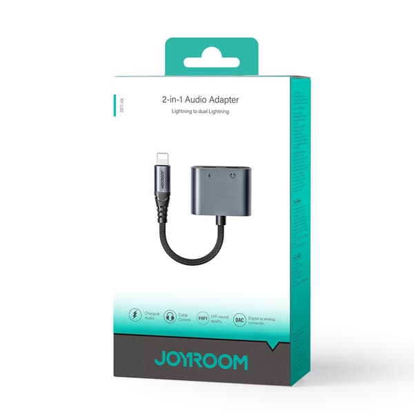 2-i-1 adapter til iPhone-oplader + Lightning-hovedtelefoner / 2x Lightning sort