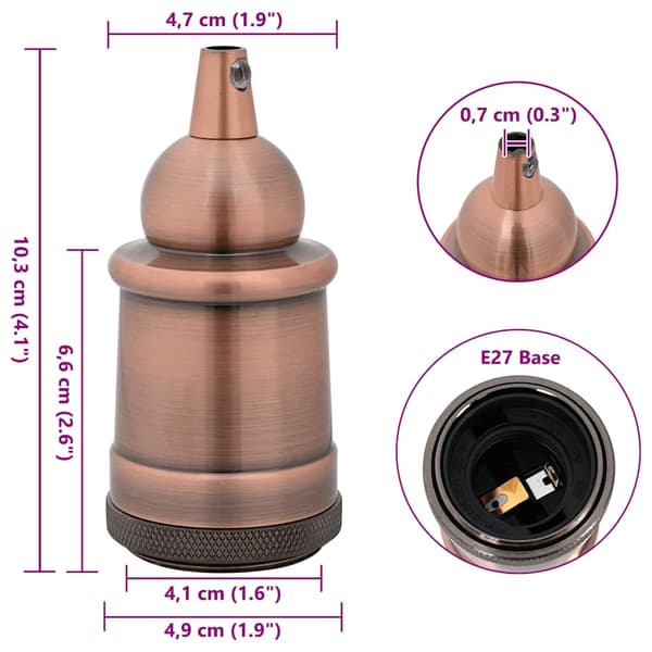 vidaXL Lamphållare 2 st röd brons E27