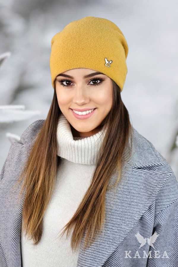 LILY enkel ullmössa med logotyp, senapsfärgad