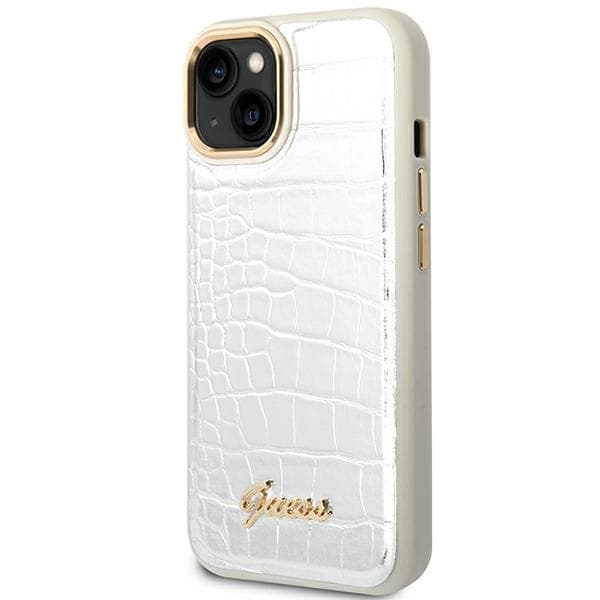 Guess Croco Collection cover til iPhone 14 Plus, sølv/sølv