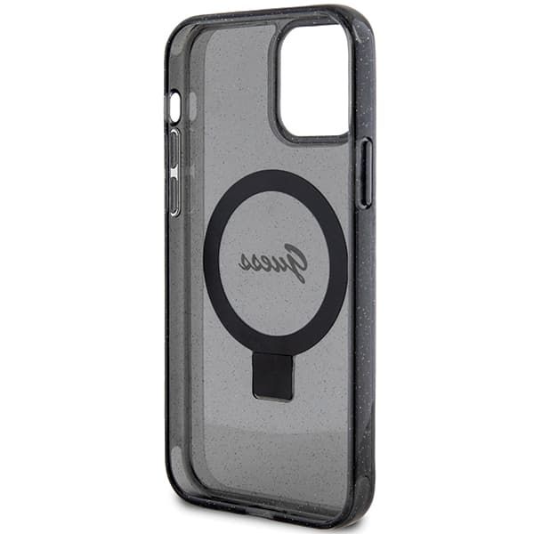 Guess Ring Stand Script Glitter MagSafe-etui til iPhone 12/12 Pro, sort
